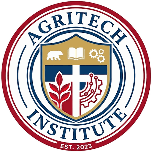 Agritech Institute logo – crest with plant, book and gear, Est. 2023